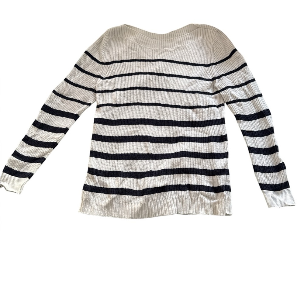 Talbots Navy and White Boat Neck Knit Sweater